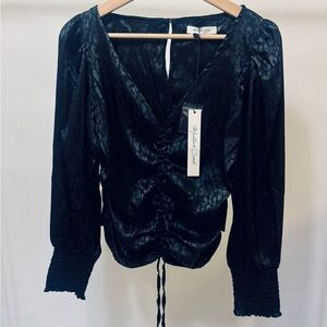 Mustard seed Black Ruched leopard Women's Top - size large